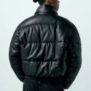 Zara Faux Leather Puffed Bomber Jacket